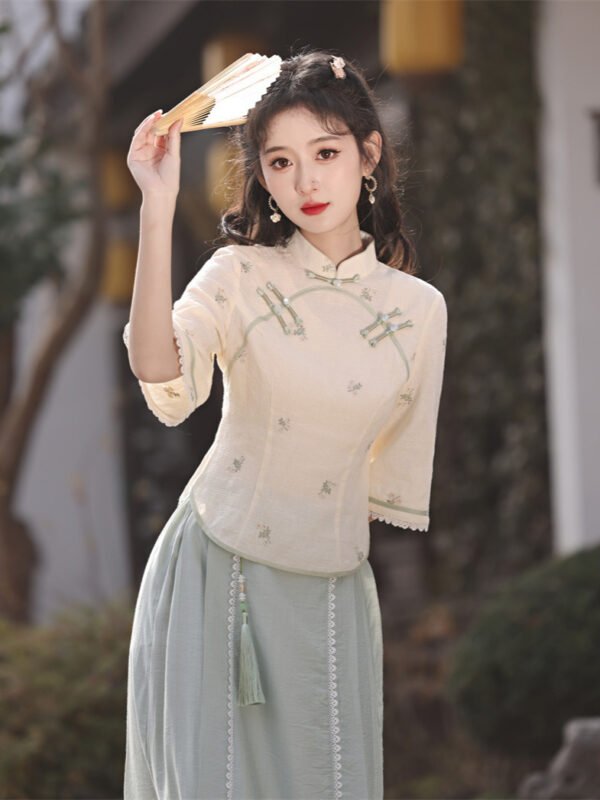 Mid-Sleeve Republic Qipao Dress Set for Women