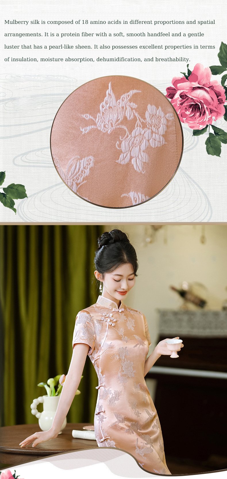 Gold color Handcrafted Mulberry Dress