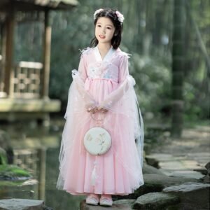Pink Kid' s Traditional Embroidered Hanfu Dress