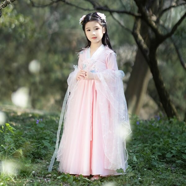 Pink Kid' s Traditional Embroidered Hanfu Dress
