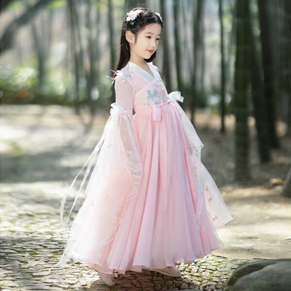 Pink Kid' s Traditional Embroidered Hanfu Dress