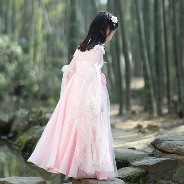 Pink Kid' s Traditional Embroidered Hanfu Dress