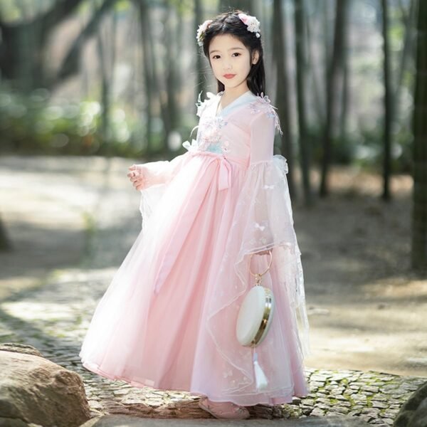 Pink Kid' s Traditional Embroidered Hanfu Dress