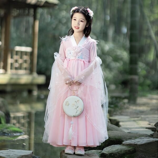 Pink Kid' s Traditional Embroidered Hanfu Dress