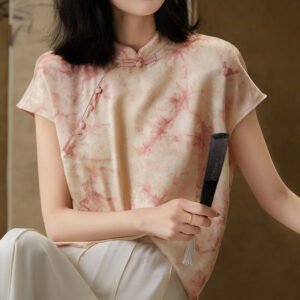 pink mulberry silk qipao thirt