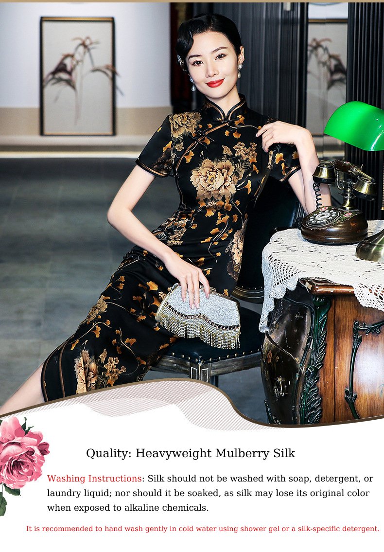 Affordable Black Silk Cheongsam