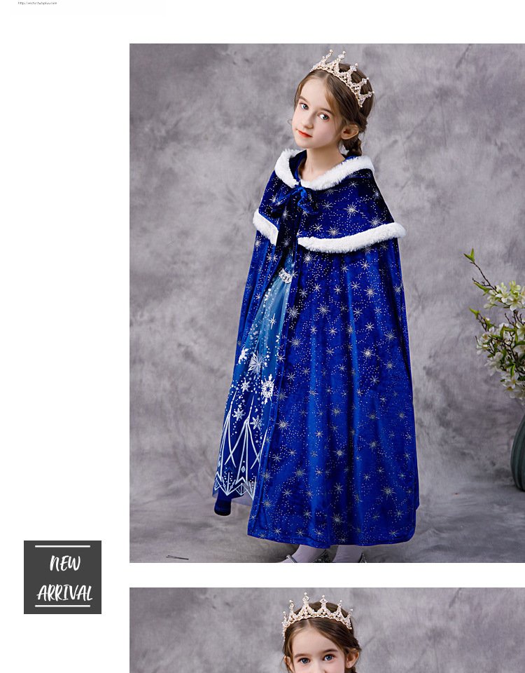 Kids Hooded Frozen Elsa Cape with Drawstring For Winter