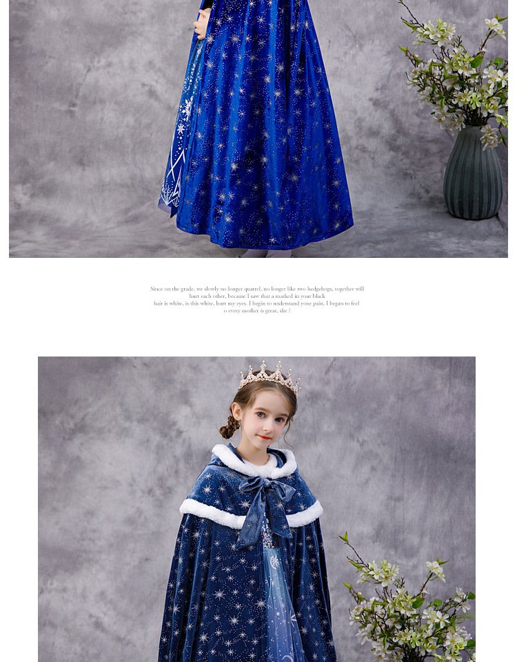 Kids Hooded Frozen Elsa Cape with Drawstring For Winter