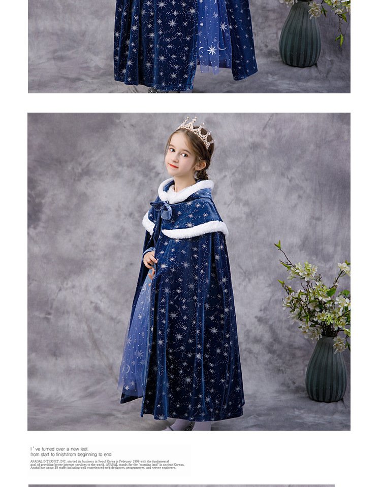 Kids Hooded Frozen Elsa Cape with Drawstring For Winter