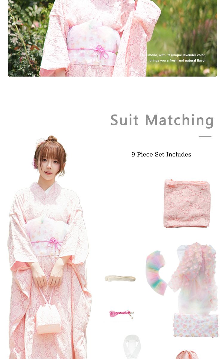 Women’s Modern Japanese Pink Lace Kimono Dress