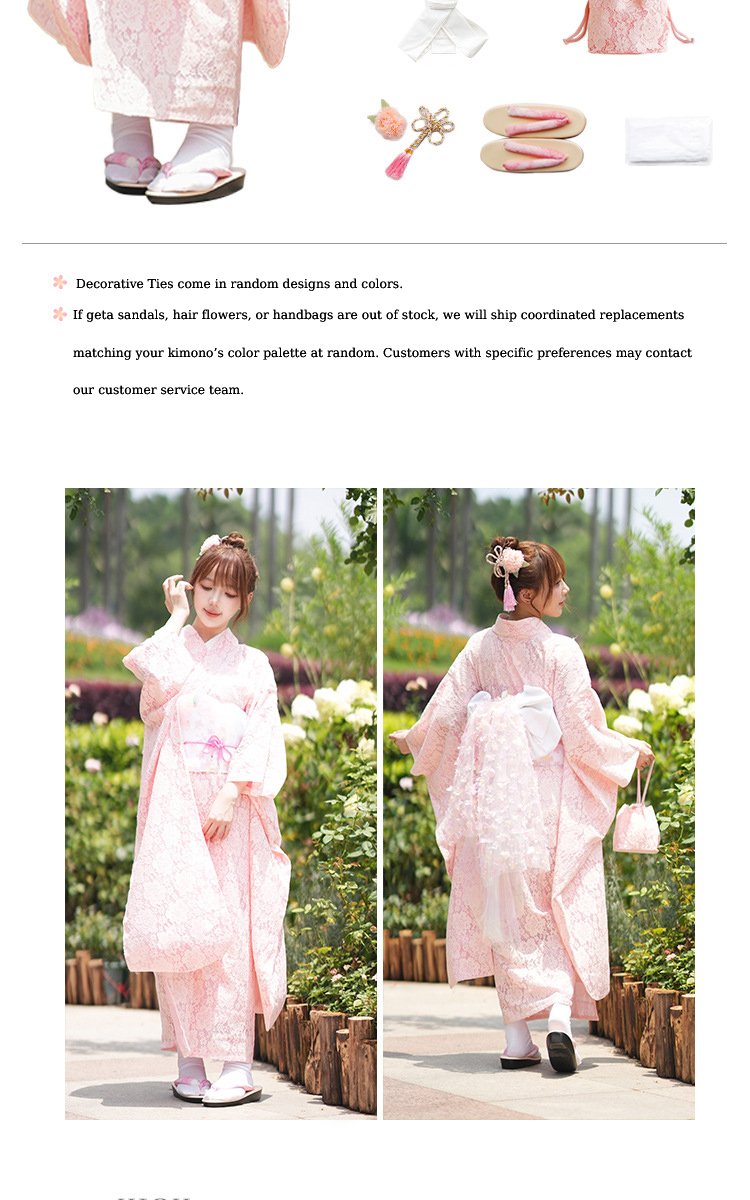 Women’s Modern Japanese Pink Lace Kimono Dress