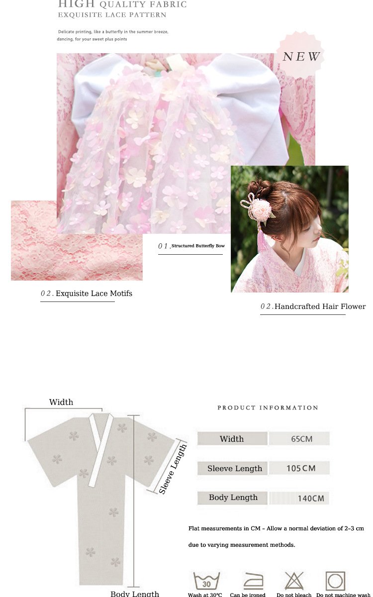 Women’s Modern Japanese Pink Lace Kimono Dress