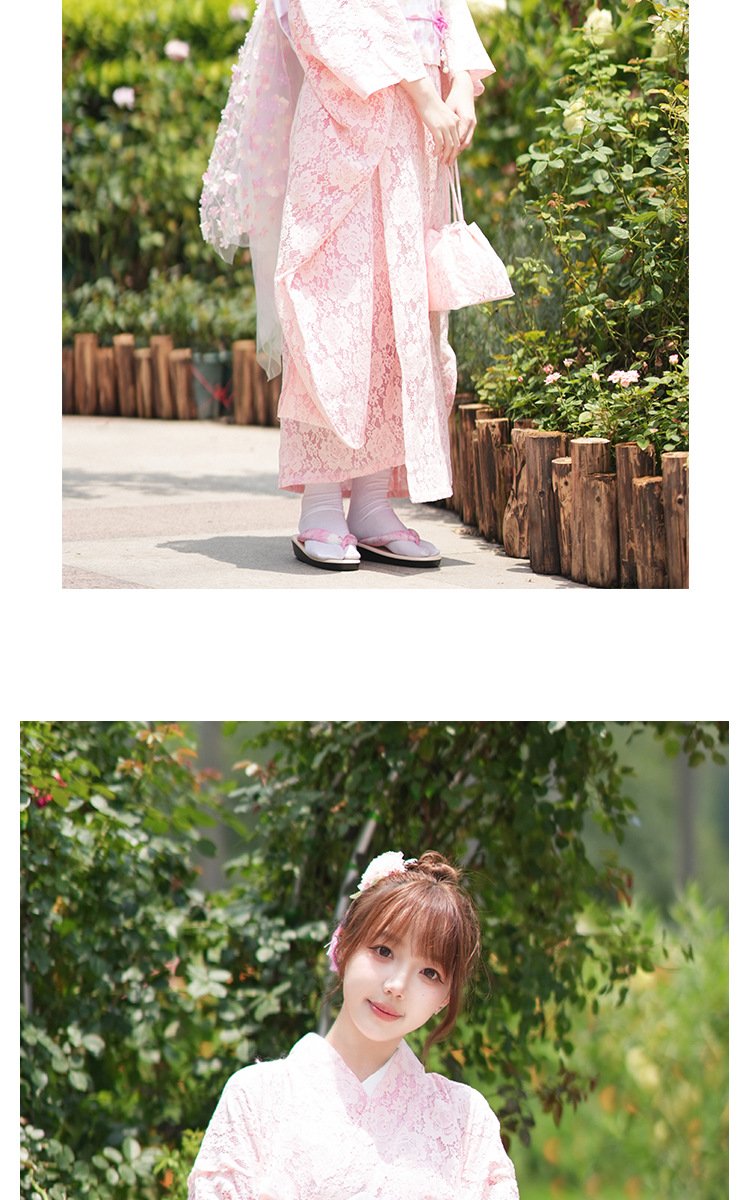 Women’s Modern Japanese Pink Lace Kimono Dress