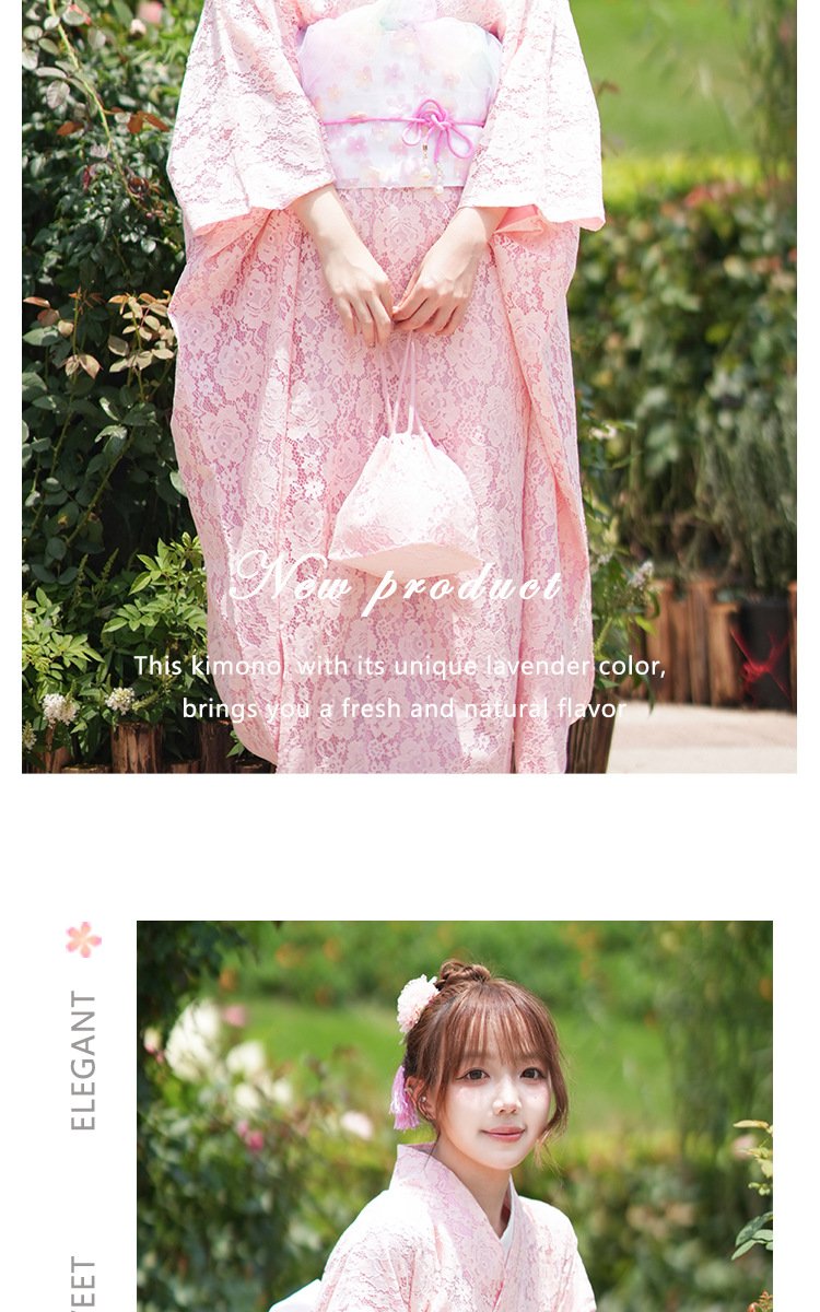 Women’s Modern Japanese Pink Lace Kimono Dress