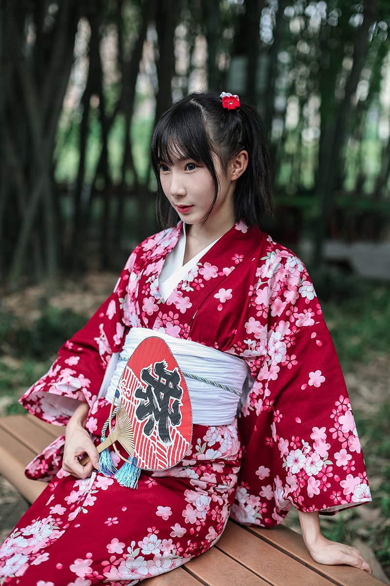 Women’s Casual Red Cherry kimono