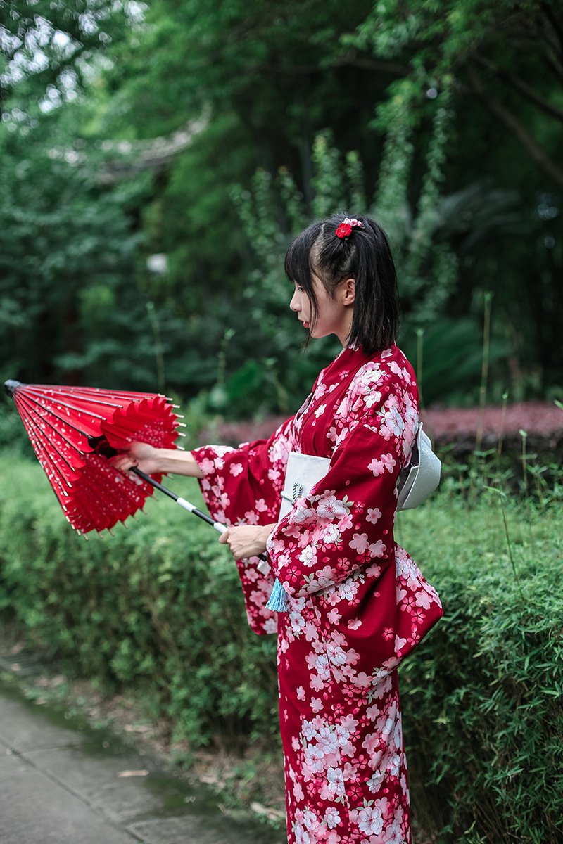 Women’s Casual Red Cherry kimono