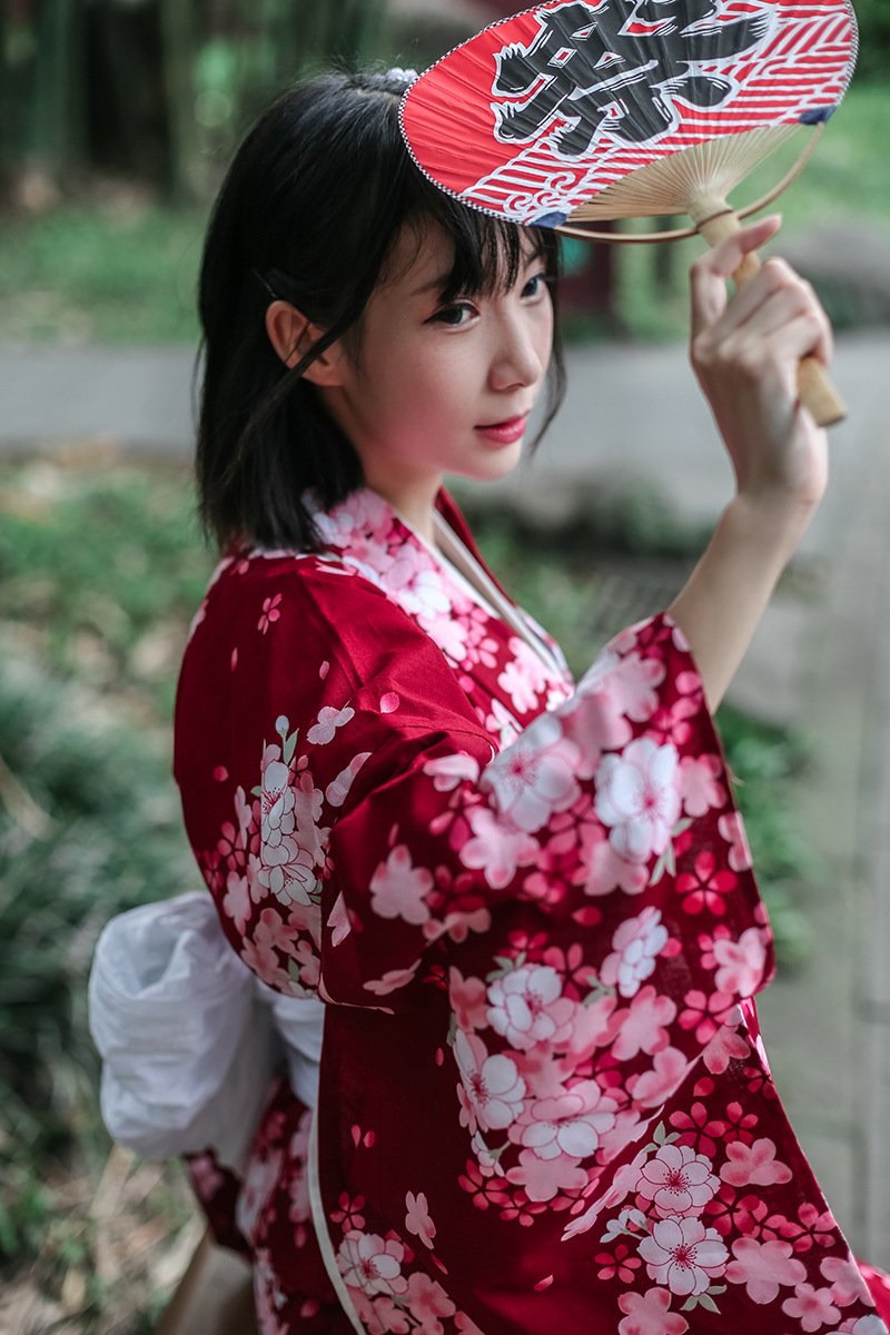 Women’s Casual Red Cherry kimono