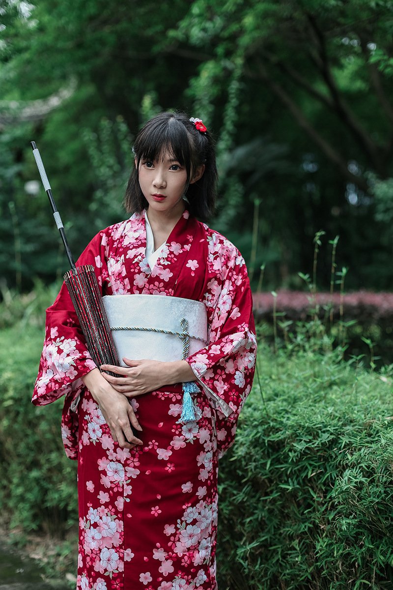 Women’s Casual Red Cherry kimono