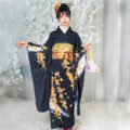Black Japanese Floral Geisha Style Women's Kimono
