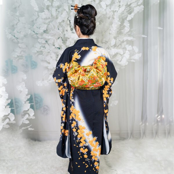 Black Japanese Floral Geisha Style Women's Kimono