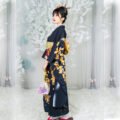 Black Japanese Floral Geisha Style Women's Kimono