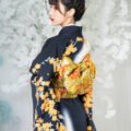 Black Japanese Floral Geisha Style Women's Kimono