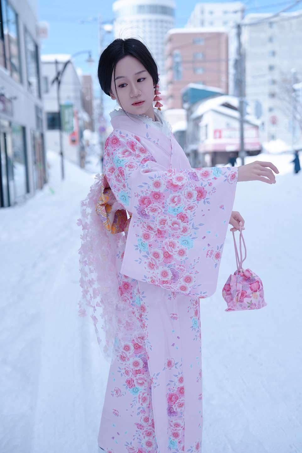 Women’s Modern Japanese Kawaii Pink Kimono Dress