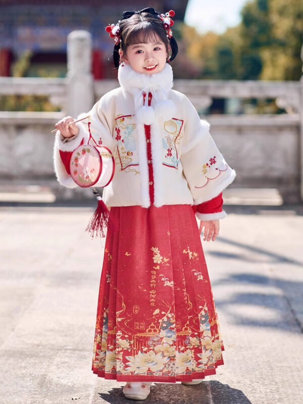 Girls' Winter Chinese Style Horse Face Skirt Hanfu Set