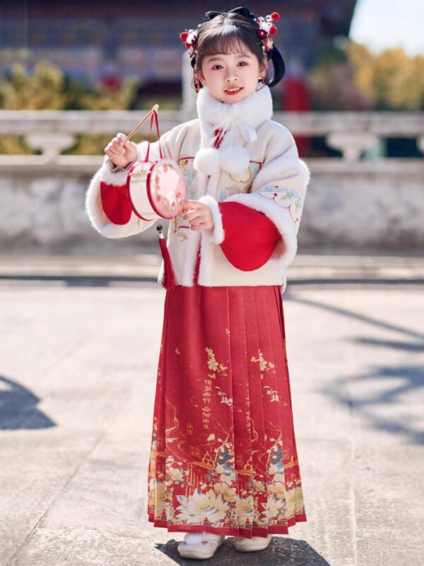 Girls' Winter Chinese Style Horse Face Skirt Hanfu Set