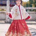 Girls' Winter Chinese Style Horse Face Skirt Hanfu Set