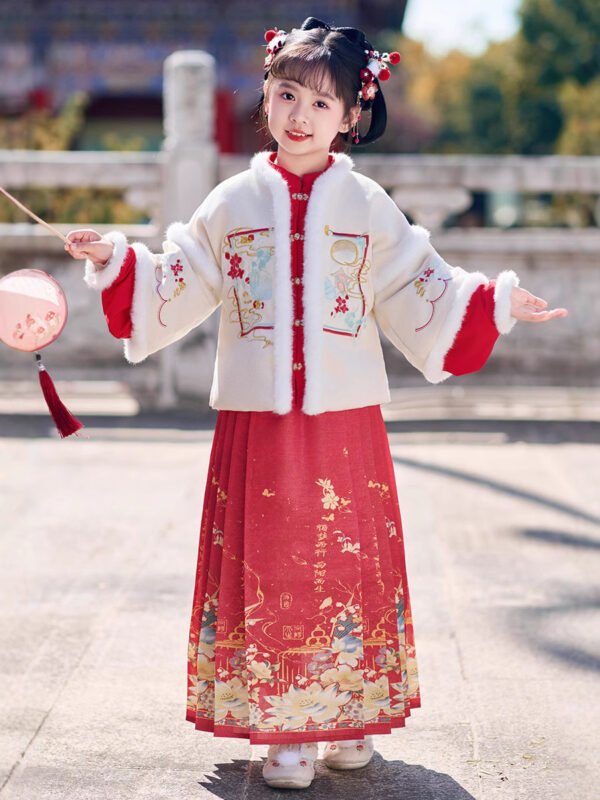 Girls' Winter Chinese Style Horse Face Skirt Hanfu Set