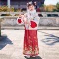 Girls' Winter Chinese Style Horse Face Skirt Hanfu Set