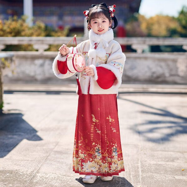 Girls' Winter Chinese Style Horse Face Skirt Hanfu Set