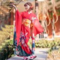 Traditional Japanese kimono with red lilies
