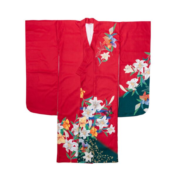Traditional Japanese kimono with red lilies