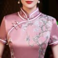 Chinese Style Midi Silk Short Sleeve Cheongsam