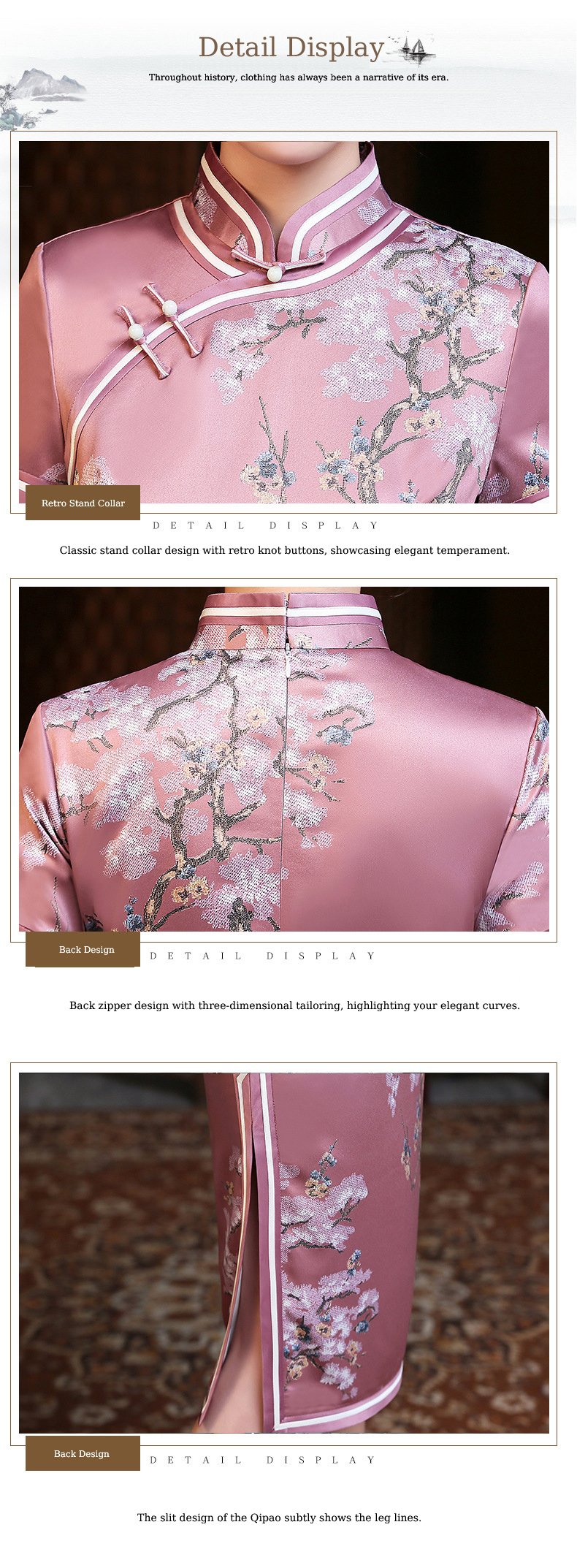 Chinese Style Midi Silk Short Sleeve Cheongsam