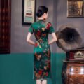 Chinese Vintage Style Mid-Length Cheongsam red/green color