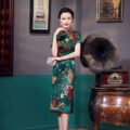 Chinese Vintage Style Mid-Length Cheongsam red/green color