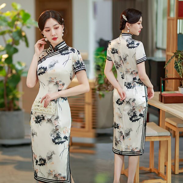 High end long Qipao with Chinese ink painting design