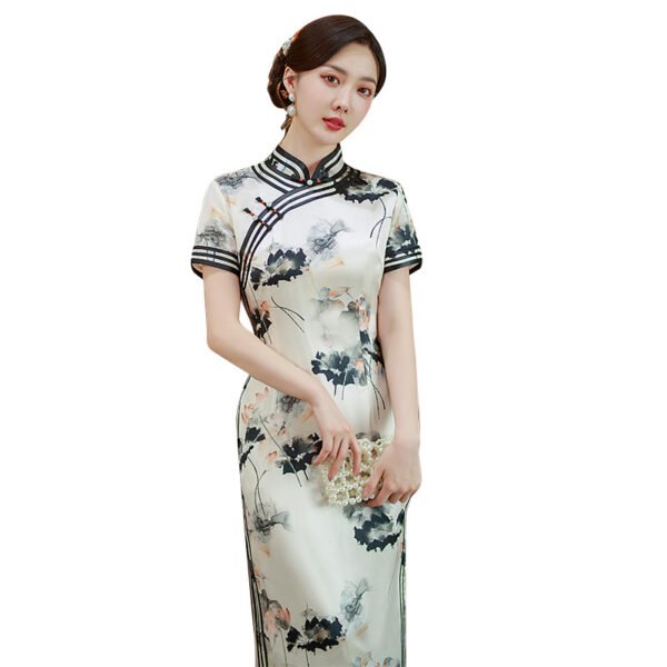 High end long Qipao with Chinese ink painting design