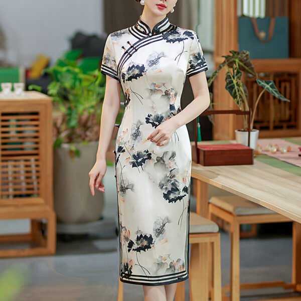 High end long Qipao with Chinese ink painting design